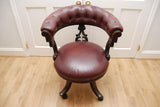 Antique Captains Armchairs Burgundy Leather Upholstery on Castors