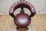 Antique Captains Armchairs Burgundy Leather Upholstery on Castors